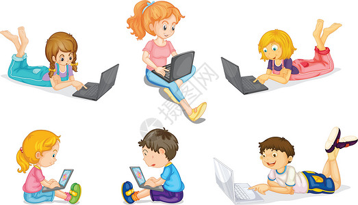 电脑孩子笔记本电脑和儿童监视器绅士们电子产品男孩们女孩卡通片团体乐器奇观鼠标垫插画