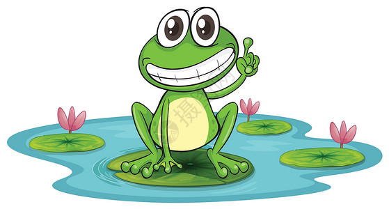 一只青蛙和一只水生物叶子金子舌头野生动物牙齿眼睛池塘微笑婴儿背景图片