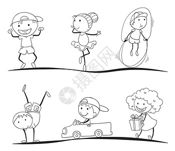 展示车孩子的场景女孩孩子们微笑草图跳绳女性绅士们男生男性帽子插画