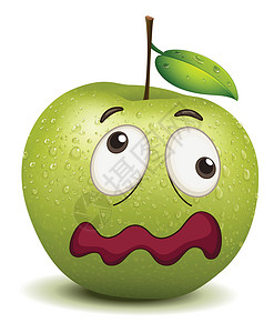 呆滞的苹果微笑水果圆形眼睛情感艺术情绪绿色卡通片叶子食品设计图片