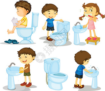 给孩子洗澡儿童和浴室配件绘画微笑女孩刷子盆地座圈厕所男人洗手间牙刷设计图片