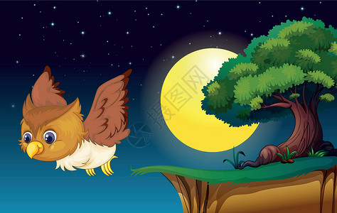 一个ow卡通片荒野星星绘画岩石动物丛林月亮森林植物背景图片