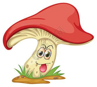 长脸蘑菇食品微笑插图黏土黄色食物红色绘画眼睛绿色插画