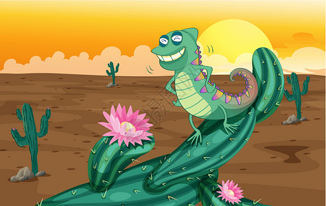 沙漠蜥蜴蜥蜴和仙人掌植物设计图片