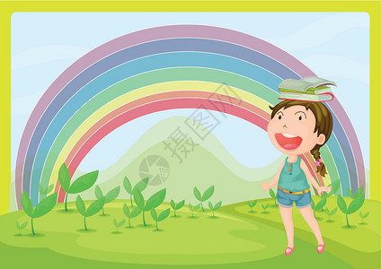 半蓬草一个微笑的女孩和彩虹设计图片