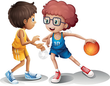打篮球孩子孩子们打篮球游戏鼻子眼镜青年运动男性男人运球绘画卡通片插画