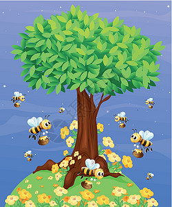 飞行蜂蜜有蜜蜂的一棵树设计图片