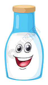 瓶子上的脸黄色店铺眼睛微笑牛奶插图绘画蓝色贮存材料背景图片
