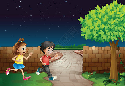 奔跑男孩一个跑步的男孩和一个女孩设计图片