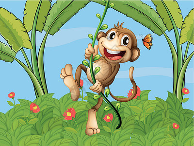 花草丛林吊猴子设计图片