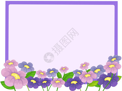 紫色花朵相框白板和鲜花动物群粉色植物群卡通片绿色蓝色剪贴画绘画树叶木板设计图片
