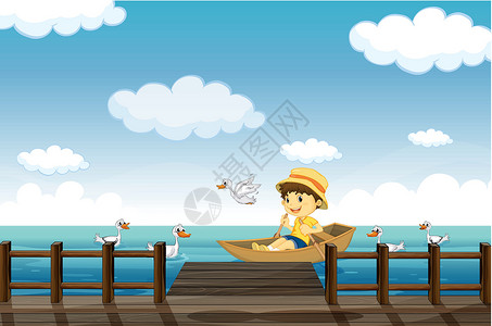鸭子船男孩划船设计图片