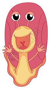 卡通舌头一只微笑的蜗牛鼻涕虫卡通片红色绘画野生动物白色舌头眼睛黄色荒野设计图片