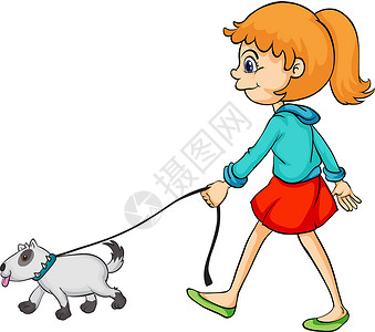 狗走路一个微笑的女孩和狗狗设计图片