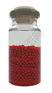 一瓶红色珠珠子瓶子圆形软木玻璃塞子背景图片