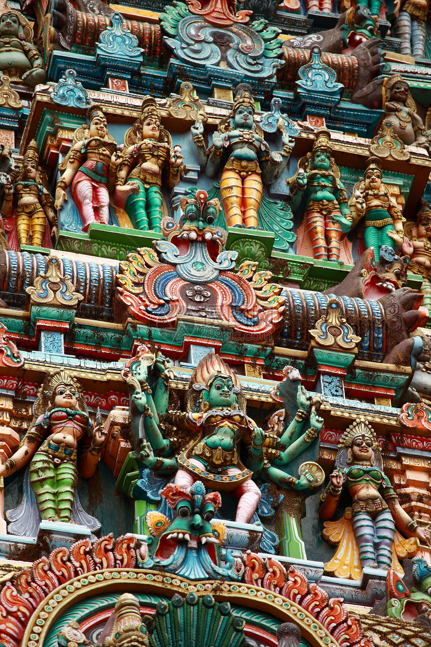 Kali形象 印度印度神庙Gopura塔上的雕塑 印度Menakshi寺 Madurai 泰米尔纳德邦石头女神雕像宽慰风化寺庙建图片