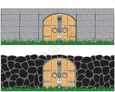 大门形象两堵墙和大门插画