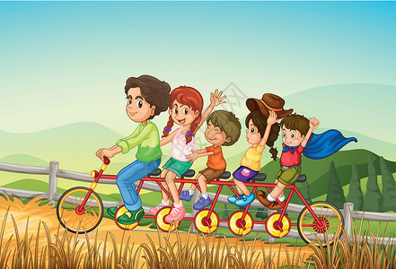 开心农场体验券在农场骑自行车的孩子们都很开心插画