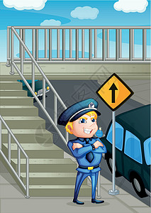 站在前哨站旁边的交通执法人员插画