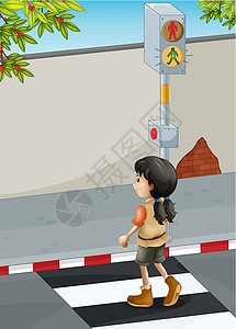 过斑马线女人一个穿着棕色鞋的女孩横过街口设计图片