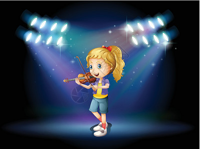 丝带舞一个在舞台上玩小提琴的年轻女孩插画