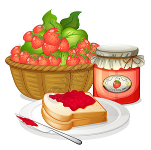 白草莓草莓 草莓果酱和三明治插画