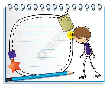 素描铅笔 纸一本笔记本和一个悲伤男孩的素描设计图片