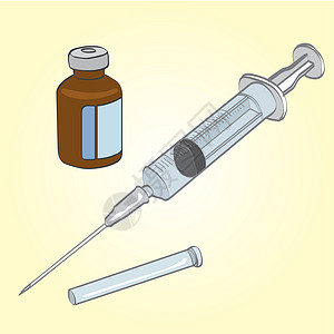 注射胰岛素区域注射针筒瓶和小瓶矢量设计图片