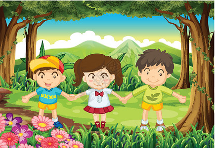 三个男孩森林里三个孩子设计图片