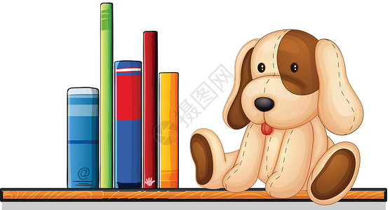 架子上的狗架子上装着书本和玩具插画