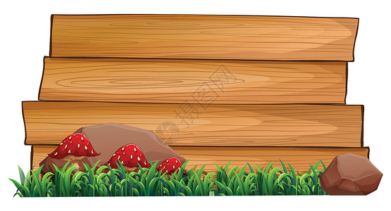 红网纹草三个红蘑菇在空的招牌旁边设计图片