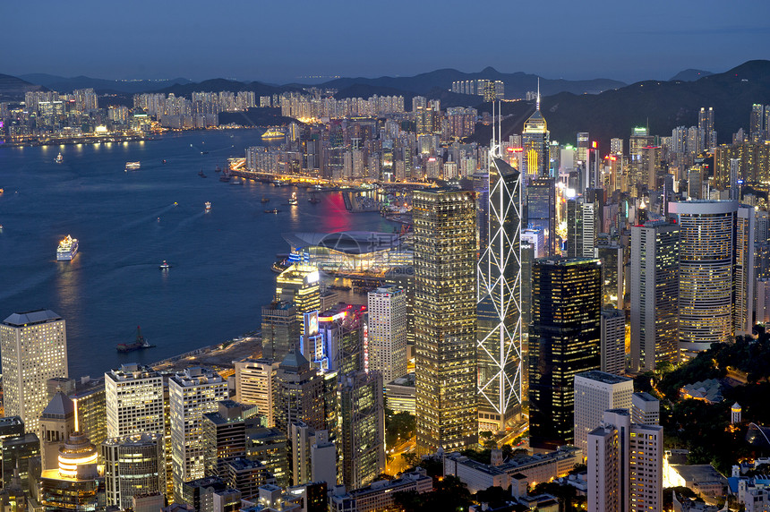 香港市晚上旅行金融港口石头建筑顶峰天空玻璃景观旅游图片
