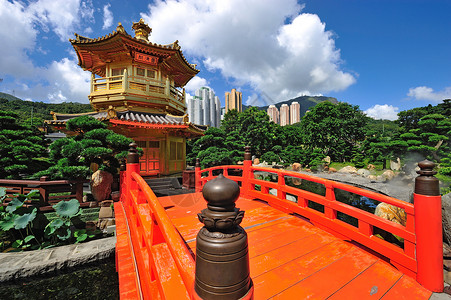 南里安花园的绝对完美之馆 洪洞宗教蓝色橙子城市植物游客旅游建筑历史寺庙背景图片
