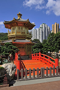 南里安花园的绝对完美之馆 洪洞建筑水池橙子历史性宗教金子天空寺庙旅游植物背景图片