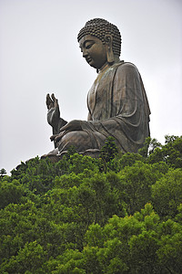 佛得岛天田佛世界最高的户外高处 坐着铜布精神佛教徒旅行吸引力祷告冥想棕褐色游客雕像高原背景