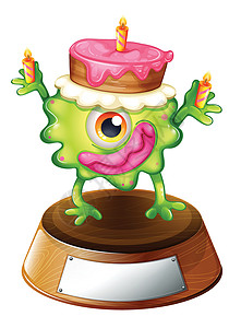 僵尸蛋糕一个在奖杯上方的怪物 拿着一个空标签设计图片