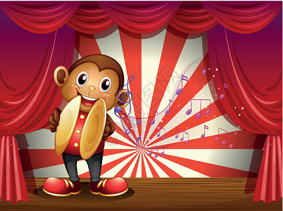 舞台地面舞台有和乐笔的猴子在舞台上插画