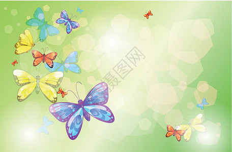 带多彩蝴蝶的文具昆虫橙子办公室学校坡度空白场景卡片绿色绘画背景图片