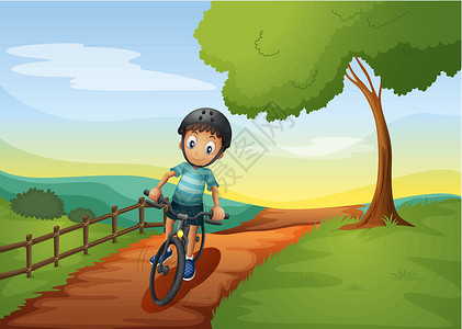 只有一个男孩一个男孩骑着自行车去农场设计图片