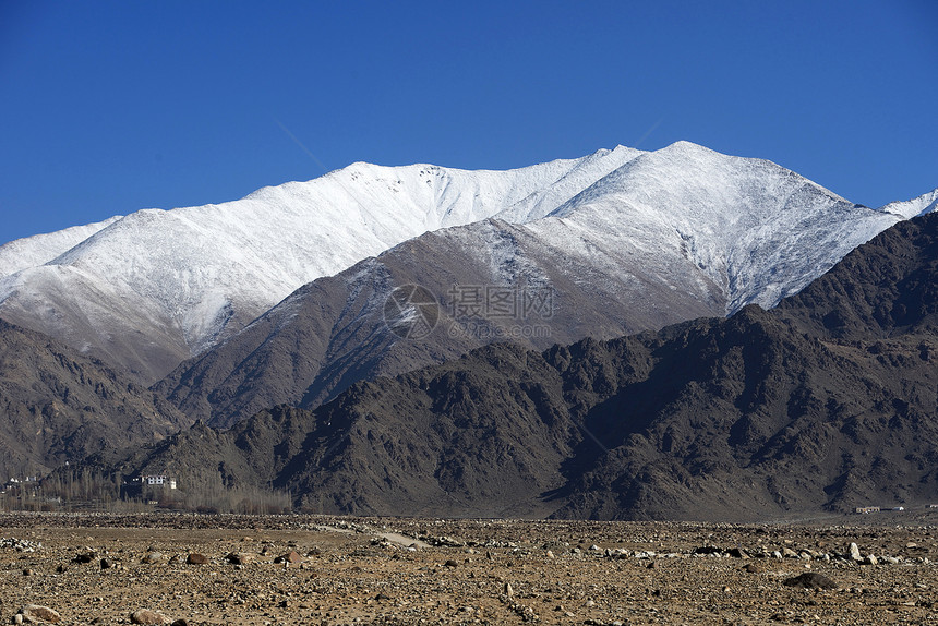 Ladakh的Leh印度最北端梧桐树高原台地峡谷流动旅游旅行勘探路口溪流图片