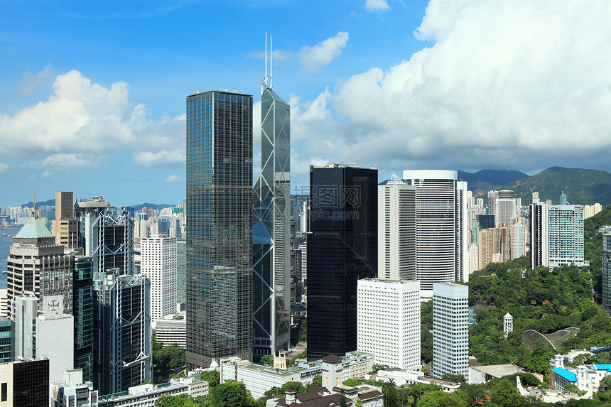 香港市风景摩天大楼蓝色办公室城市建筑学顶峰天线天空场景建筑图片