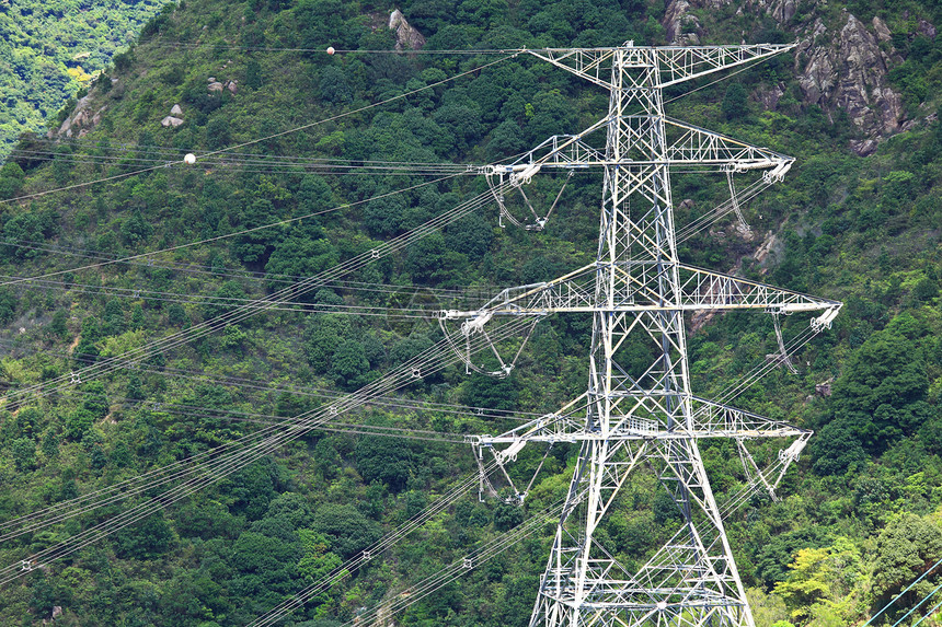 电力线路爬坡丛林线条森林电线环境传播蓝色基础设施天空图片