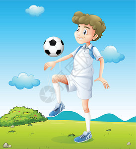 步法日间打足球的男孩插画