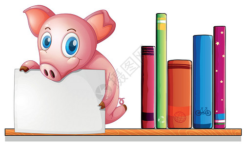 三只小猪故事一头猪在架子上 手持空标牌设计图片