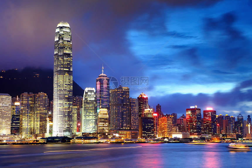 香港市晚上天空风景金融公司场景港口商业建筑景观办公室图片