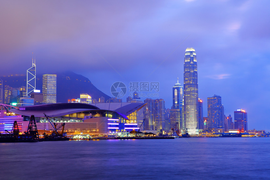 晚上在香港场景景观公司金融办公室市中心天空旅游建筑港口图片