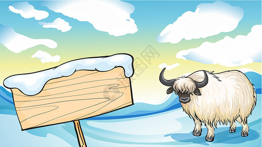 牛科藏羚属动物下雪时的八头牛设计图片