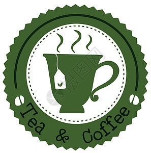咖啡招牌杯茶和咖啡标签插画