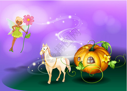 马和马车一个拿着花的仙子 带着南瓜马车设计图片