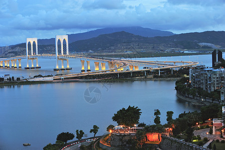 澳门赛万桥灯光珍珠货车灯柱两极建筑风景建筑学天空地标背景图片